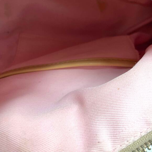 00s Y2k LIZ CLAIBORNE Vintage Tan Cream Monogram Barrel Shoulder Bag - Picture 9 of 11